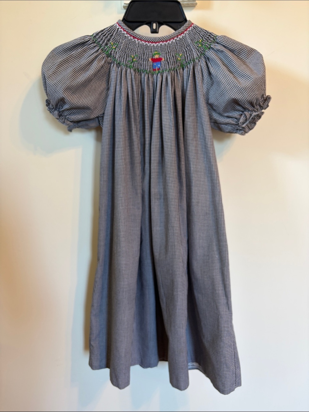 Anavini Smocked Scarecrow Gingham Bishop Dress Girls Size 6 Fall